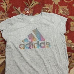 Girls  XL (16) Adidas rainbow decal tee
